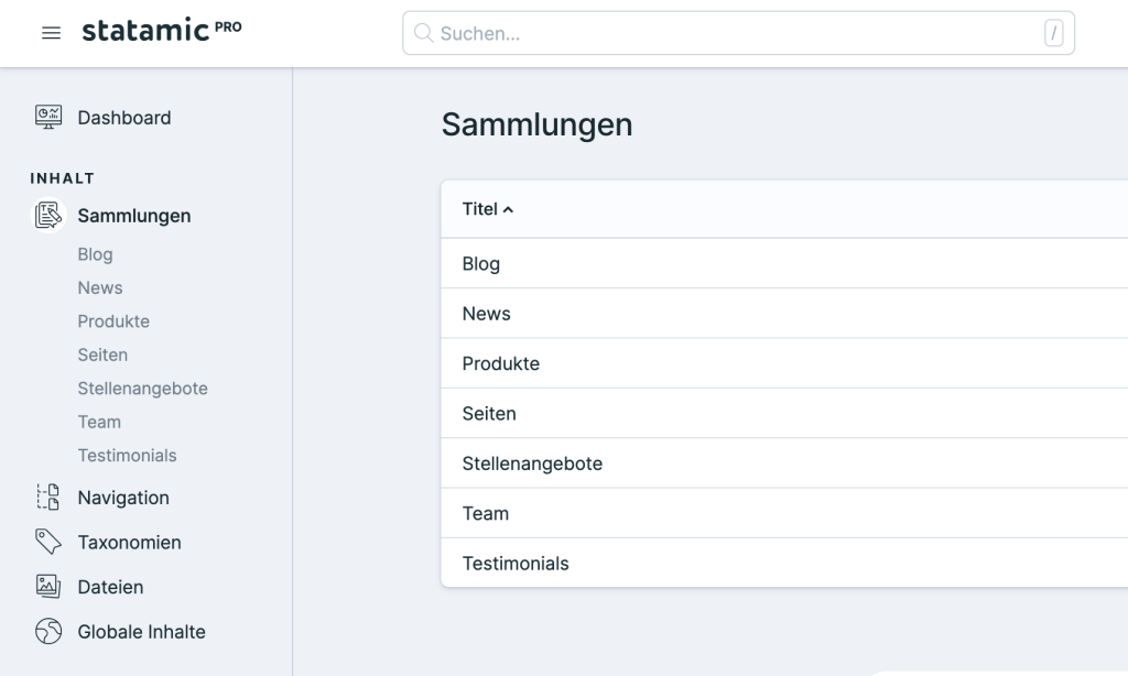 Screenshot des Statamic Control Panels.