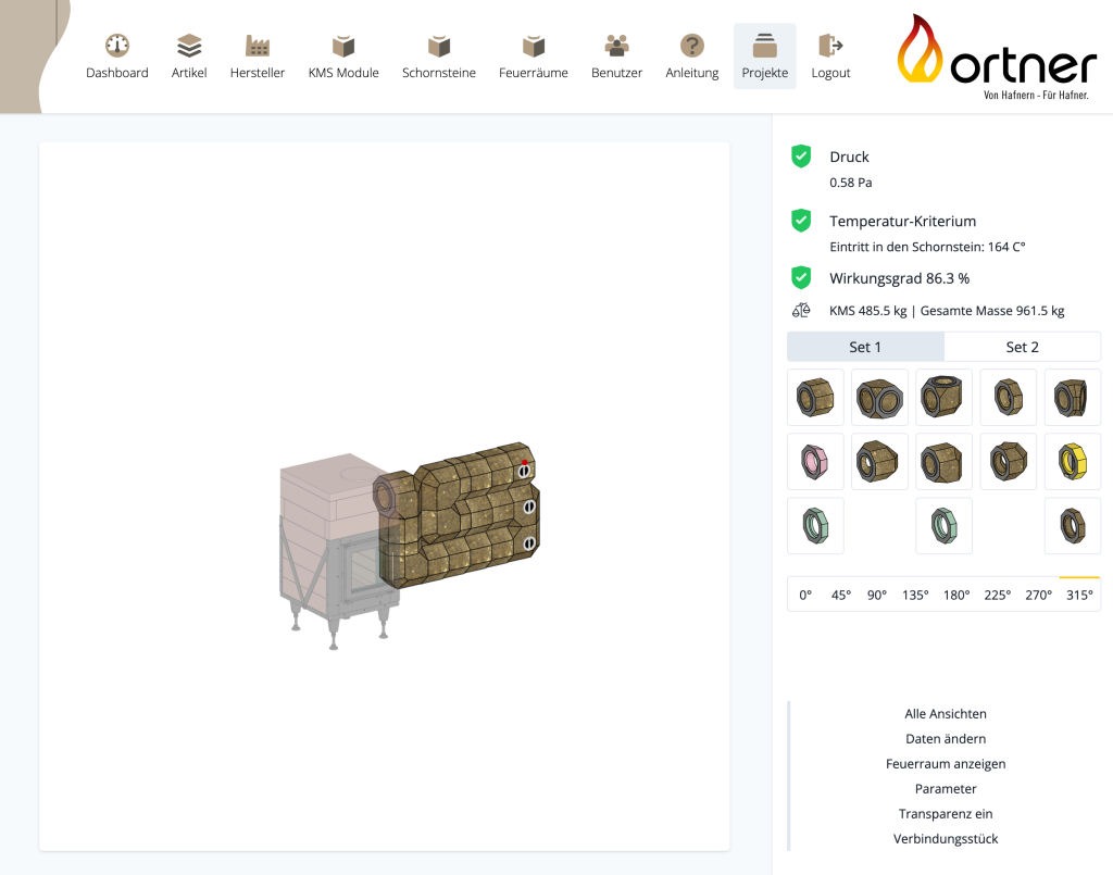 Screenshot des Ortner Berechnungsprogrammes.